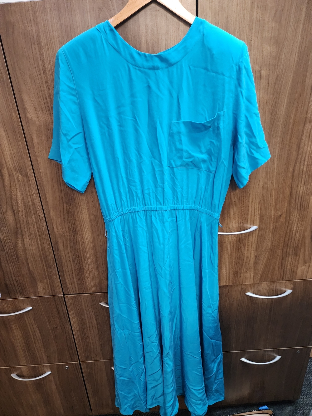 Talbots Vintage Turquoise Blue Short Sleeve Silk Midi Dress